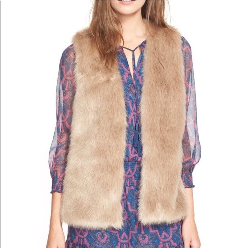 Joie 'Nimoy' Faux Fur Vest Tan Taupe Large EUC